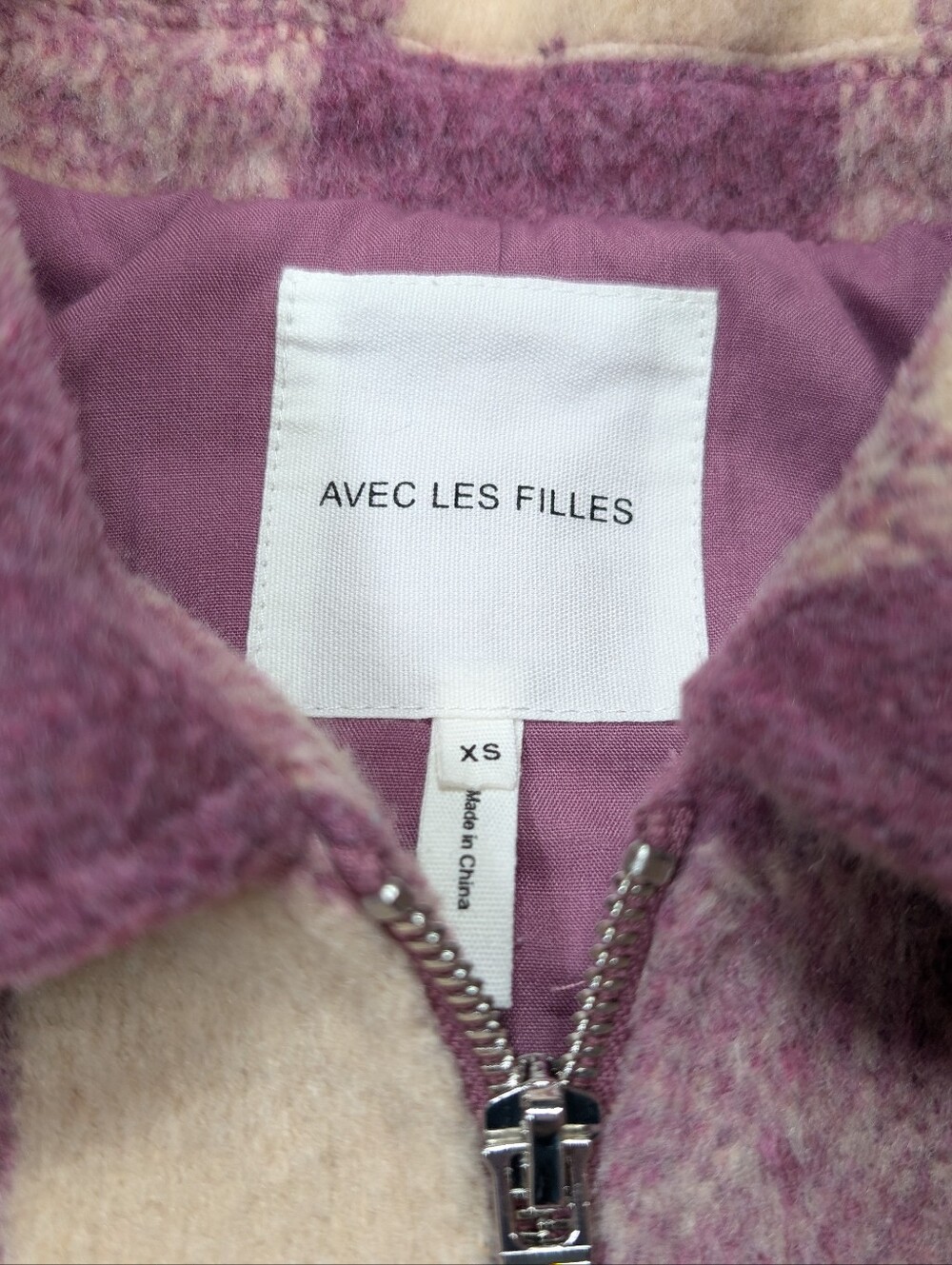 Avec Les Filles Jacket Womens XS Pink Plaid Fleece Trucker Shacket Collar Zip Up - Picture 4 of 8